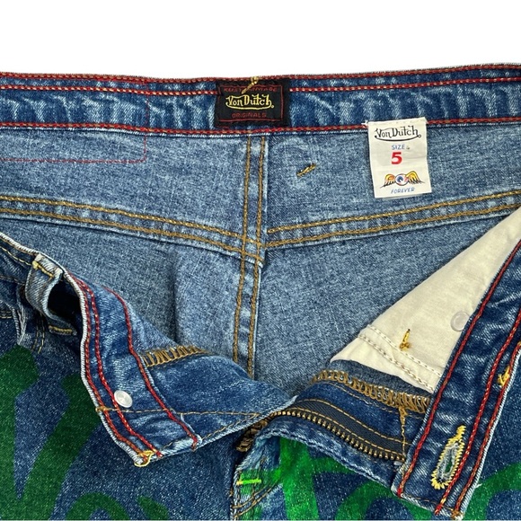 Y2K Vintage Von Dutch Logo Graffiti Flare Denim Jeans size 5 - Picture 3 of 5